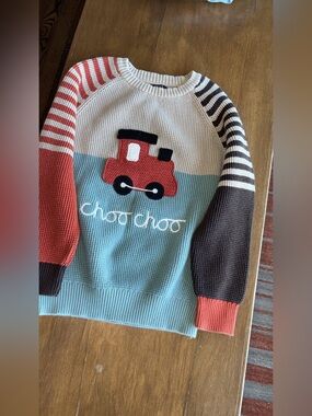 next Sweater in Cream with Light Blue Trim